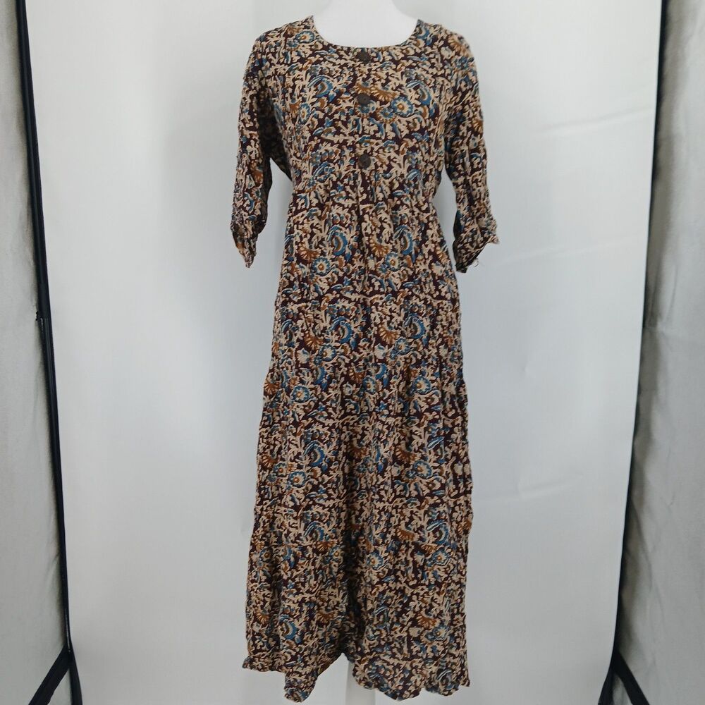 womans short sleeve Floral Pattern  Midi Dress Size large summer boho country